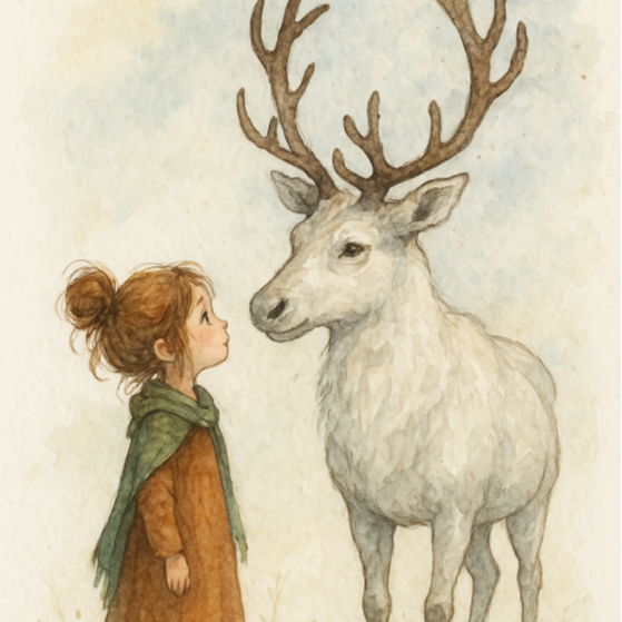 Little Girl and White Reindeer