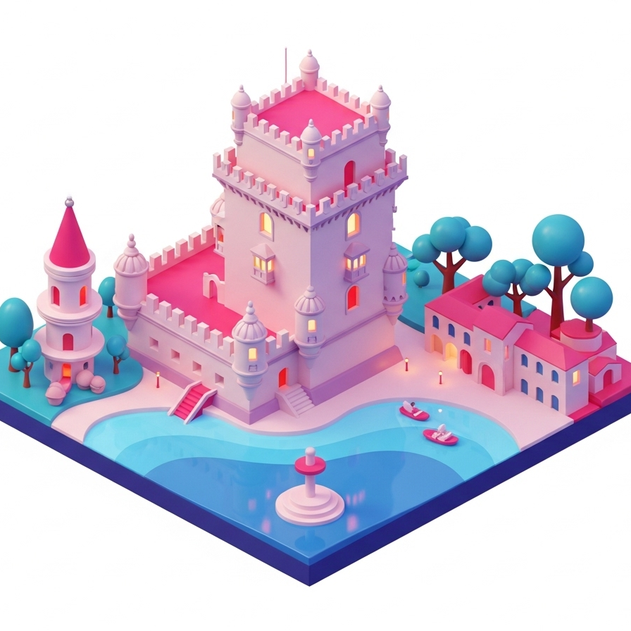 High-resolution Isometric Illustration of Belém Tower